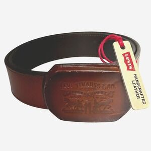 LEVIS Straus Co Belt Mens SZ LARGE 38/40 REMOVABLE BUCKLE brown tan leather READ